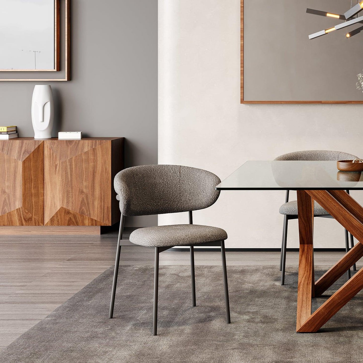 Chaise de salle à manger Zoya grise bouclée