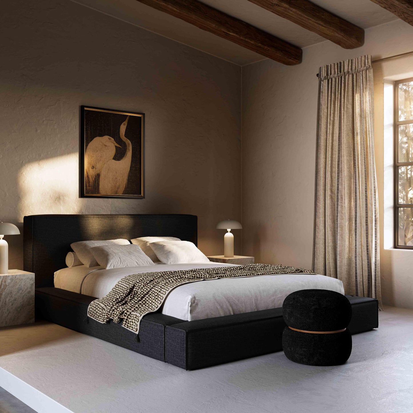 Lit Queen en tissu noir Nova