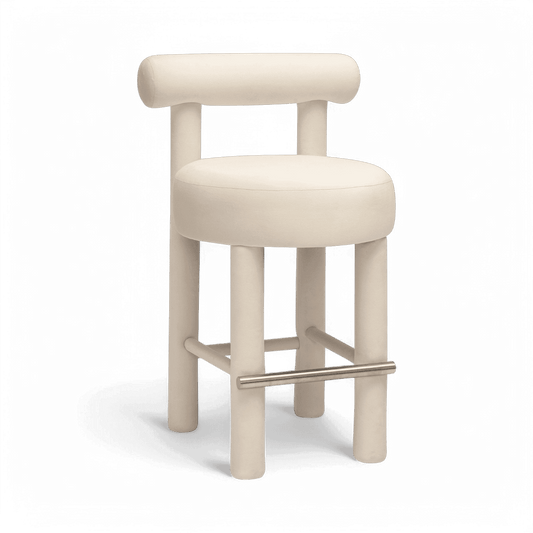 Tabouret de comptoir Arch en velours blanc cassé