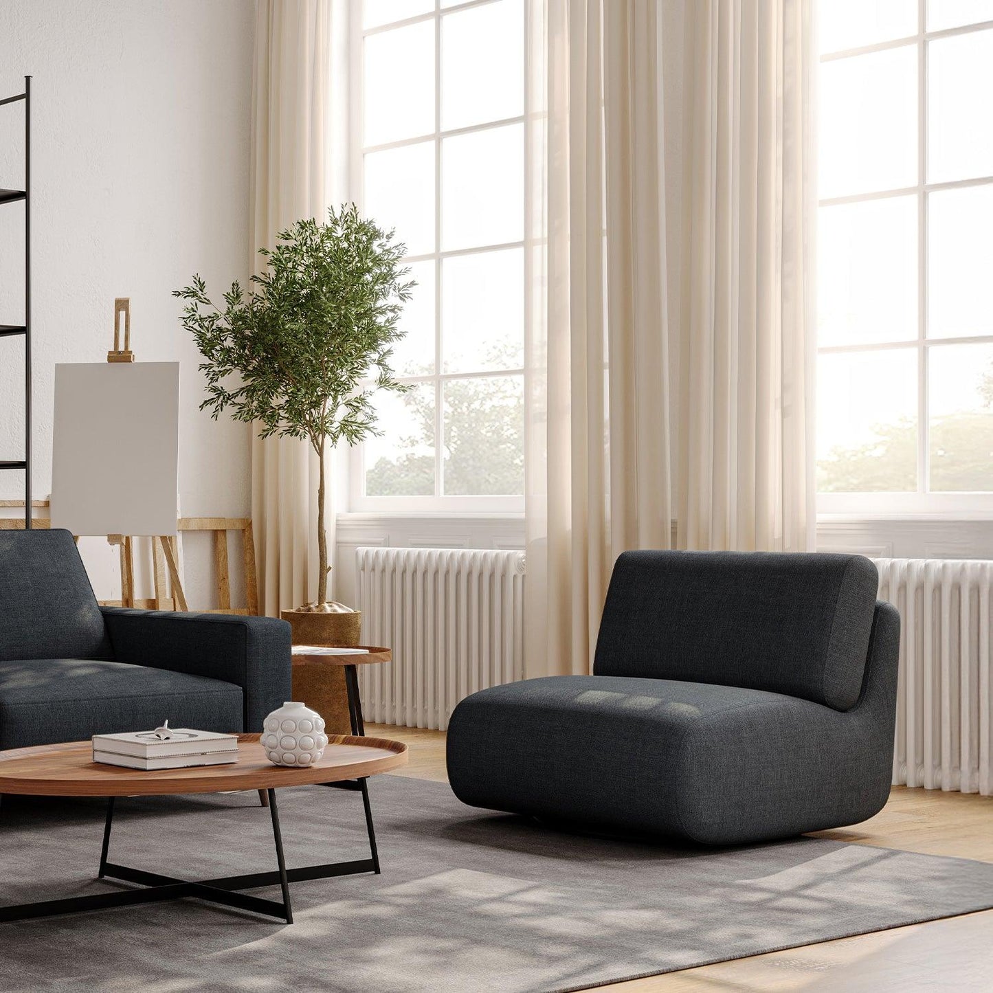 Fauteuil Jackie Lounge Bleu Foncé Gris
